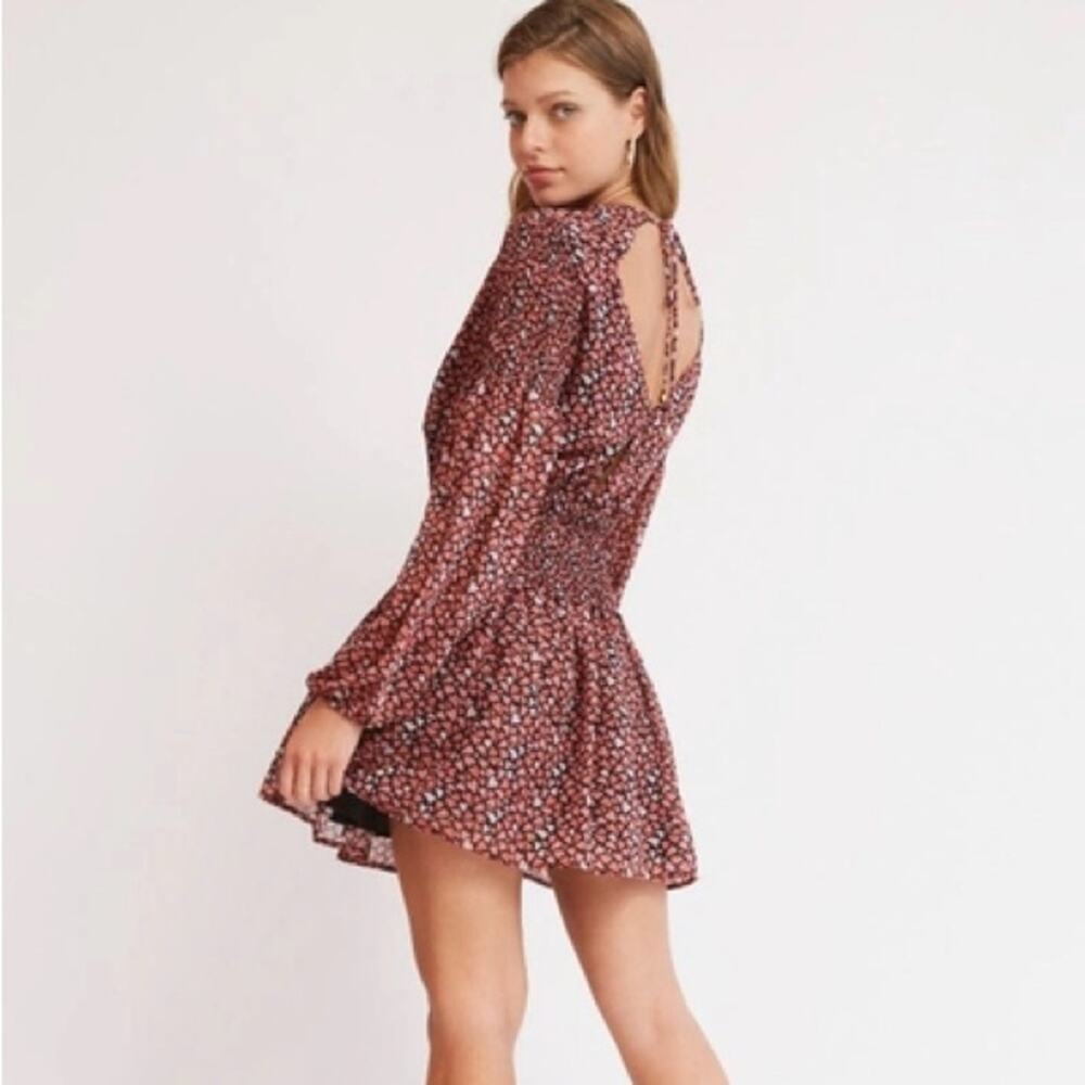Finders Keepers Pink Heart Amour Open Back Peasant Sleeve Mini Dress Size XXS